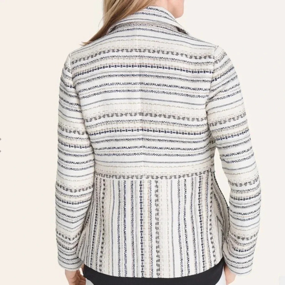 Chico’s Tweed Jacket Size 3 (16-18) Stripped Blazer Zip Closure Side Pockets - Picture 5 of 16